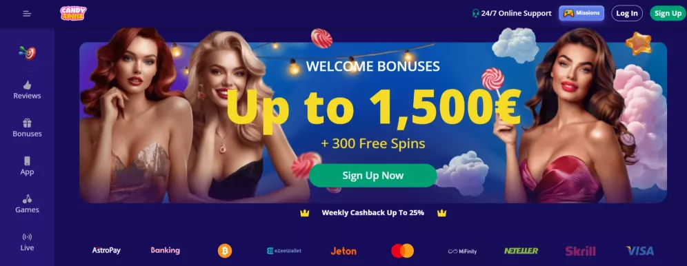Candyspinz Casino Bonus 1.500 Euro und Freispiele